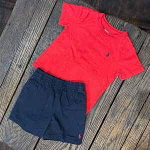 Ralph Lauren Red, Navy Blue Boys 18m Short / Shirt Logo Set, Baby Polo 18 months